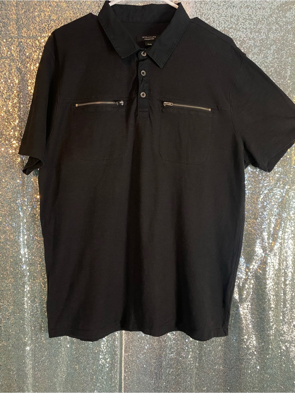 Structure Black Zip Pocket Polo | Slim Fit | XL | Modern Utility Style